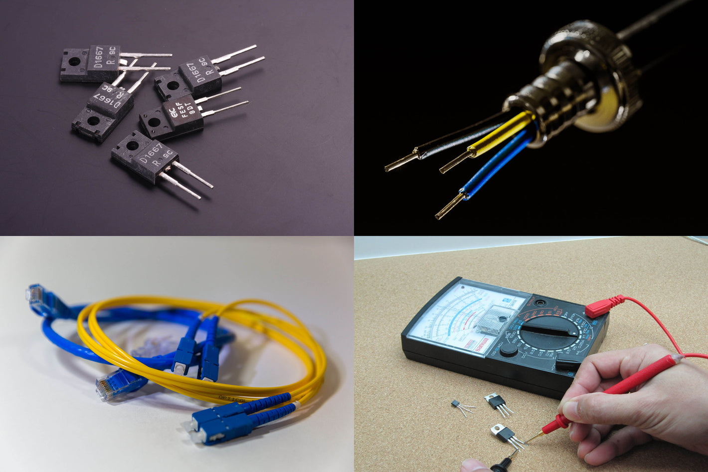 Various industrial supplies including motors, meters, fuses, and cables